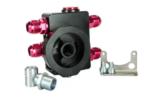 Vysoce Kvalitní Externí relokační držák olejového filtru ProRacing M20 x 1,5 a 3/4"-16UNF s termostatem - 2x vývody D-10
