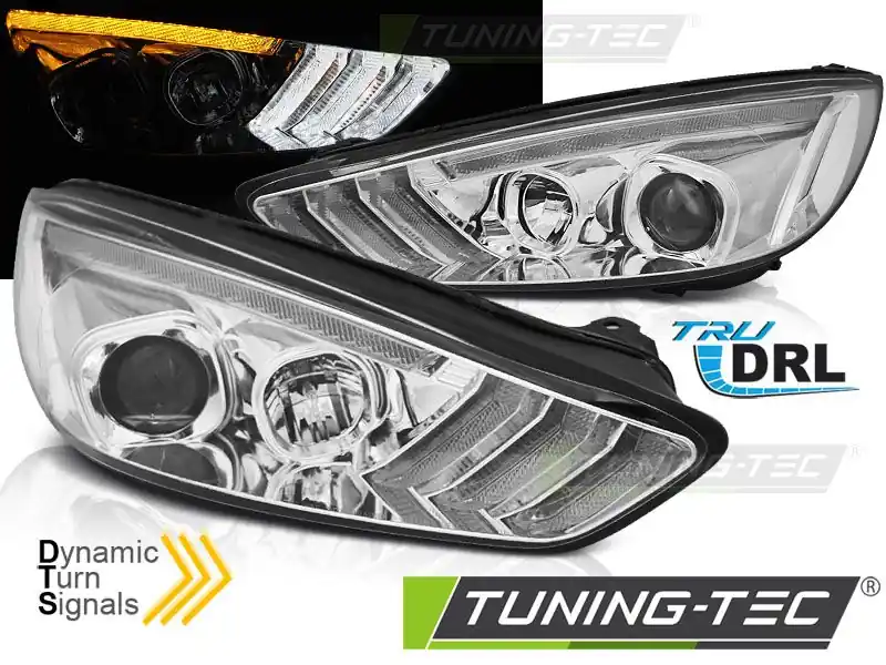 Přední světla Ford Focus MK3 15-18 chrom DRL led SEQ Nízká Cena
