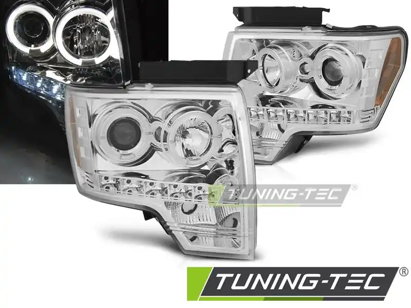 Cenový Hit Přední světla Ford F150 MK12 08-14 Angel Eyes chrom