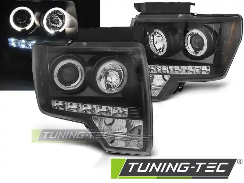 Přední světla Ford F150 MK12 08-14 Angel Eyes černá Přímo Od Výrobce