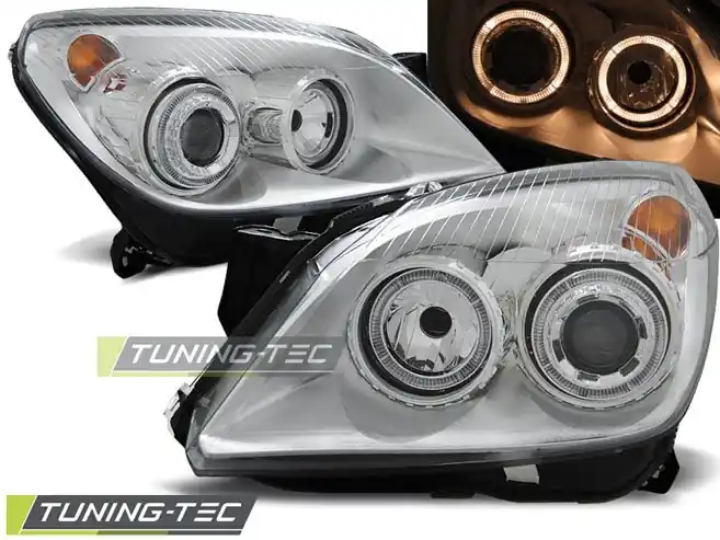 Rychlé Dodání Přední světla Opel Astra H 03/04-09 Angel Eyes chrom