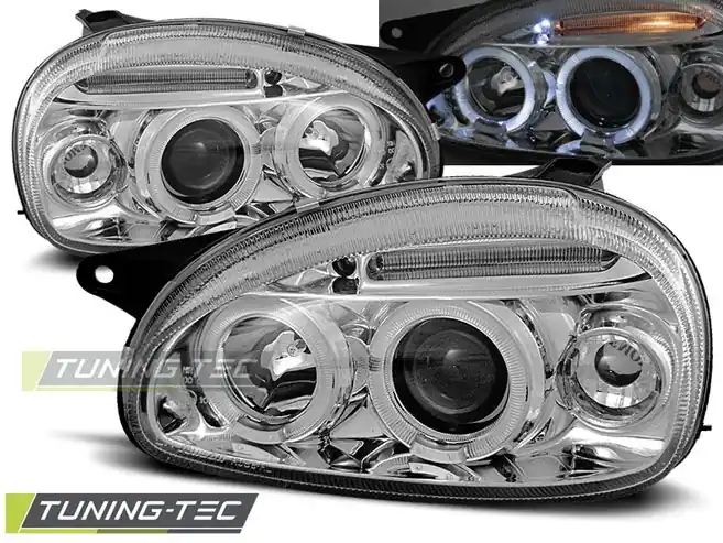 Přední světla Opel Corsa B 02/93-10/00 Angel Eyes chrom Ověřený