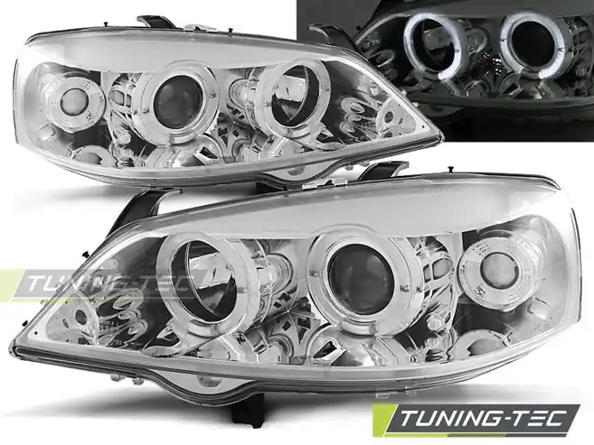 Rychlé Dodání Přední světla Opel Astra G 09/97-02/04 Angel Eyes chrom