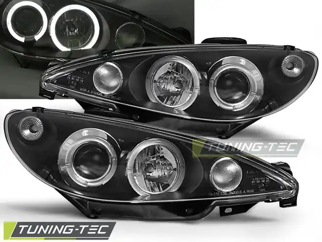 Přední světla Peugeot 206 02- Angel Eyes černá Nejlepší Volba