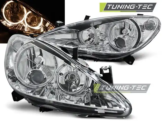 Přední světla Peugeot 307 04/01-06/05 Angel Eyes chrom Autentický