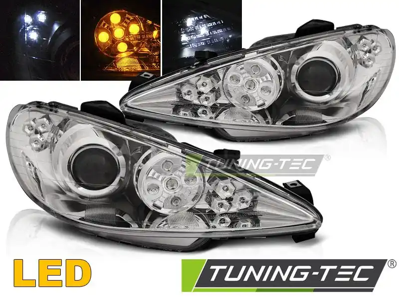 Přední světla Peugeot 206 02- Angel Eyes chrom led Nejlepší Volba