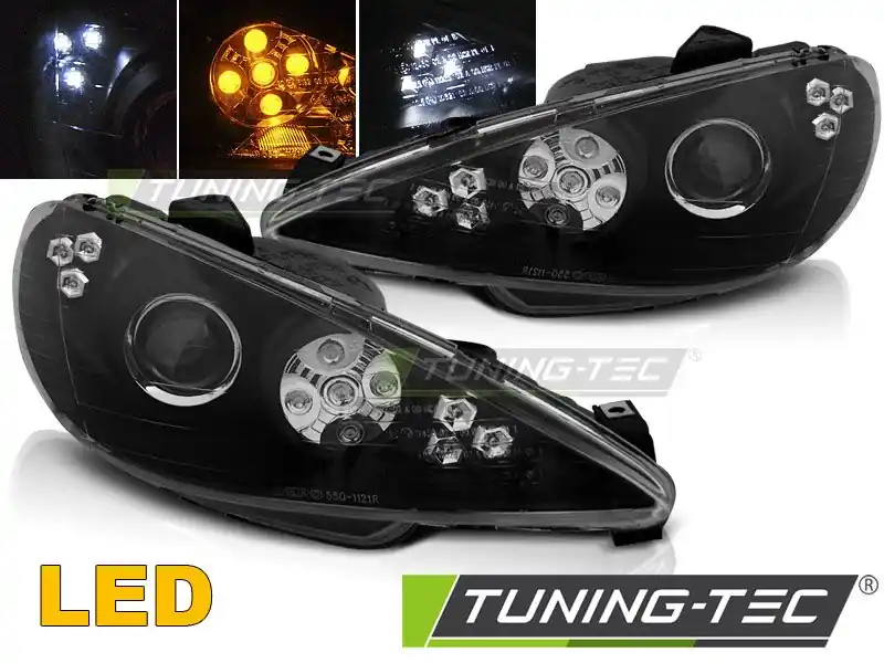 Přední světla Peugeot 206 02- Angel Eyes černá led Aktuální