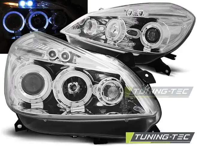 Přední světla Renault Clio 3 05-09 chrom Angel Eyes Vysoce Kvalitní