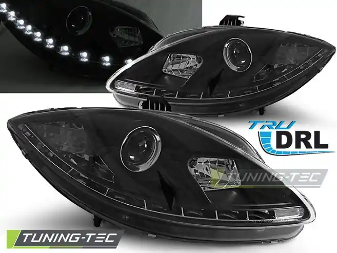 Super Cena Přední světla Seat Leon Altea 09-12 TRUE DRL černá