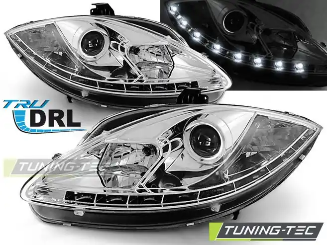 Hit Sezóny Přední světla Seat Leon Altea 09-12 TRUE DRL chrom