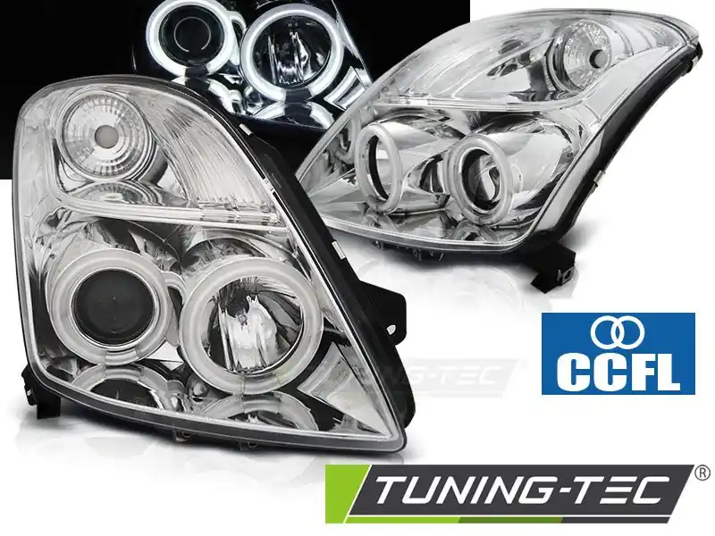 Přední světla Suzuki Swift 05/05-10 CCFL Angel Eyes chrom Vrácení Zdarma