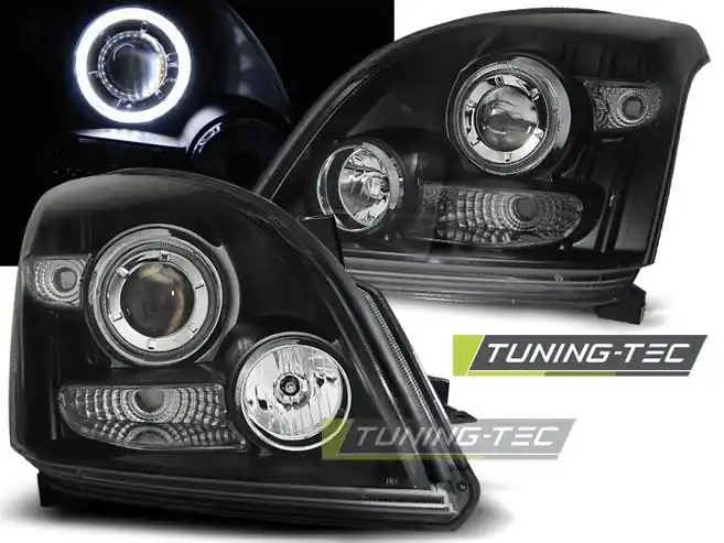 Přední světla Toyota Land Cruiser 120 03-09 Angel Eyes černá CCFL Značkový