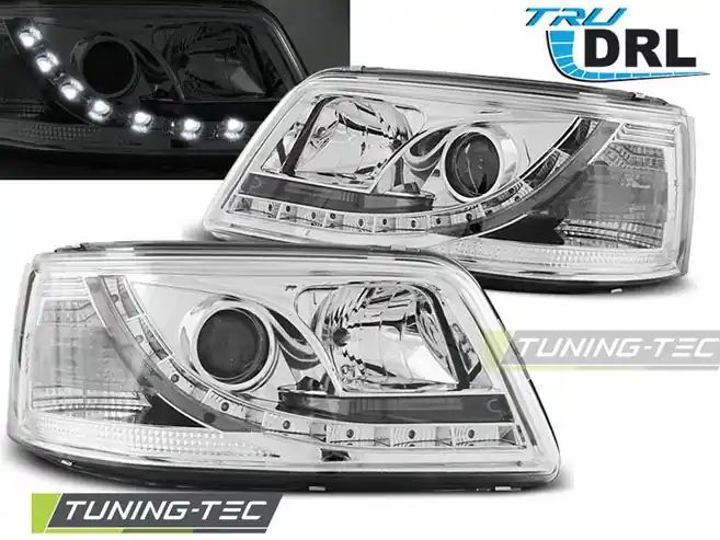 Přední světla VW T5 03/04/08/09 TRUE DRL chrom Doprava Zdarma