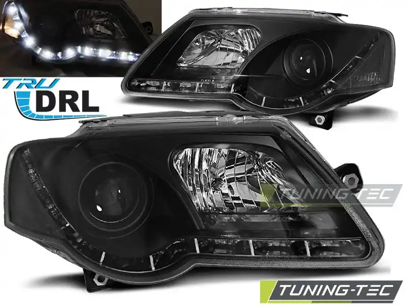 Víkendová Akce Přední světla VW Passat B6 3C 03/05-10 TRUE DRL černá