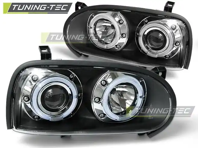 Přední světla VW GOLF 3 09/91-08/97 Angel Eyes černá Super Cena