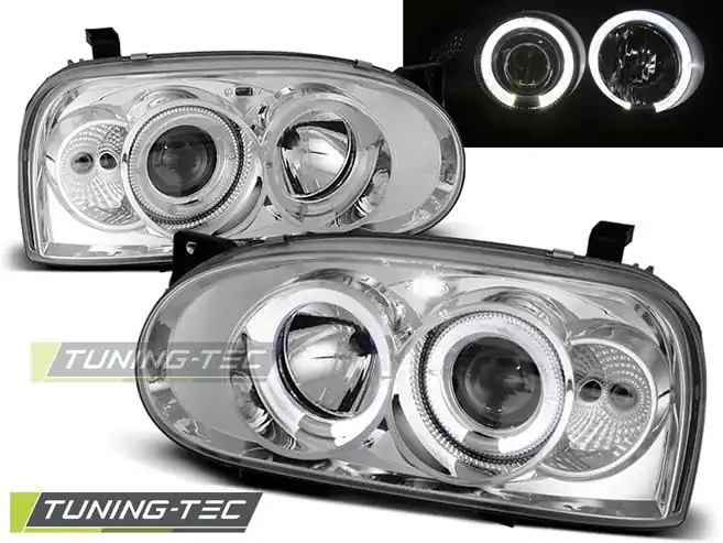 Přední světla VW GOLF 3 09/91-08/97 Angel Eyes chrom Rychlé Dodání