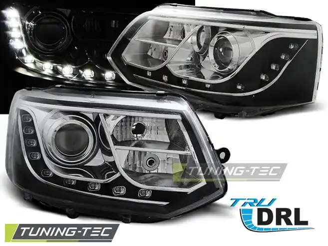 Originální Přední světla VW T5 2010-2015 TRUE DRL chrom