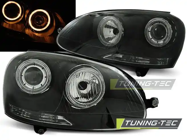 Přední světla VW Golf 5 10/03-09 Angel Eyes černá Ověřený
