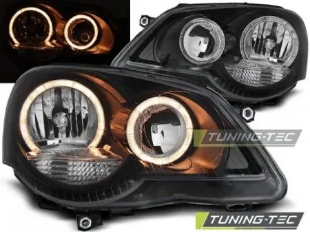 Přední světla VW Polo 9N3 04/05-09 Angel Eyes černá Značkový