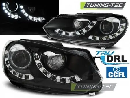 Doprava Zdarma Přední světla VW Golf 6 10/08/12 DUAL TRUE DRL černá