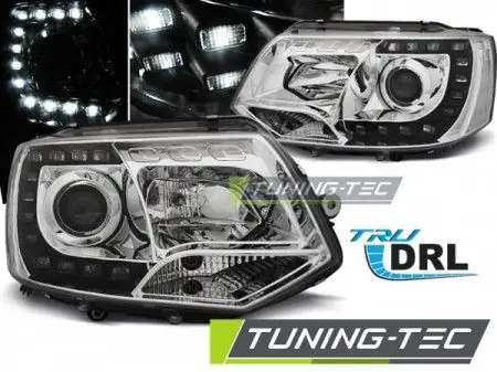 Přední světla VW T5 2010-2015 TRUE DRL chrom Zlevněný