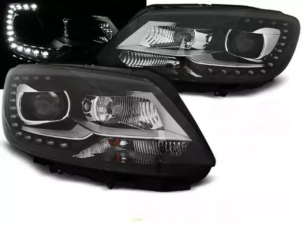 Přední světla VW Touran II 08/10-15 TRUE DRL černá Časově Omezené