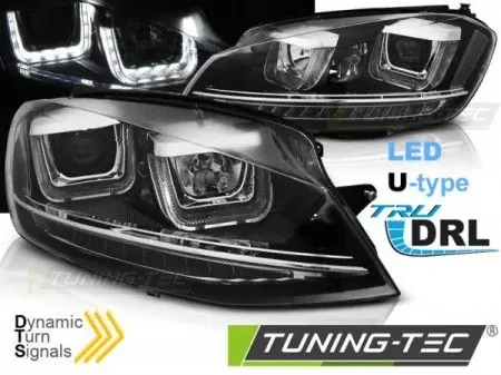 Značkový Přední světla VW Golf 7 11/12-17 Led DRL černá SEQ