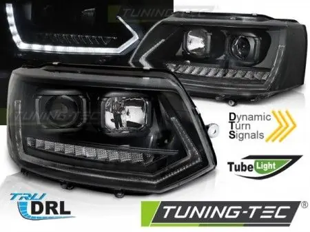 Přední světla VW T5 2010-15 TUBE DRL černá SEQ Super Cena