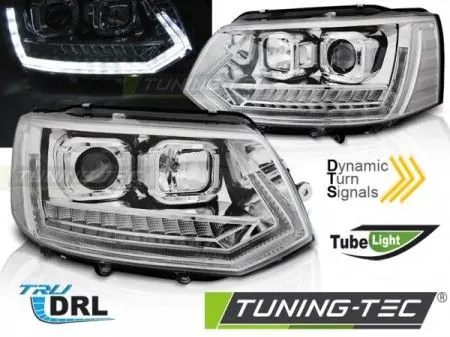 Přední světla VW T5 2010-15 TUBE DRL chrom SEQ Hit Sezóny