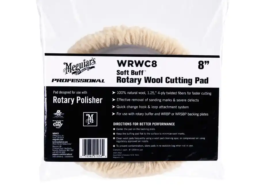 Nejprodávanější Meguiar's Soft Buff Rotary Wool Pad 8" / 200 mm - vlněný leštící kotouč určený pro rotační leštičku, 8"