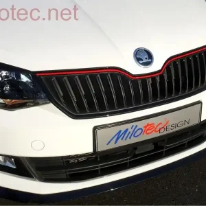 Cenově Výhodný Racing lišta na přední masku - červená, Škoda Fabia III. 2014-2018